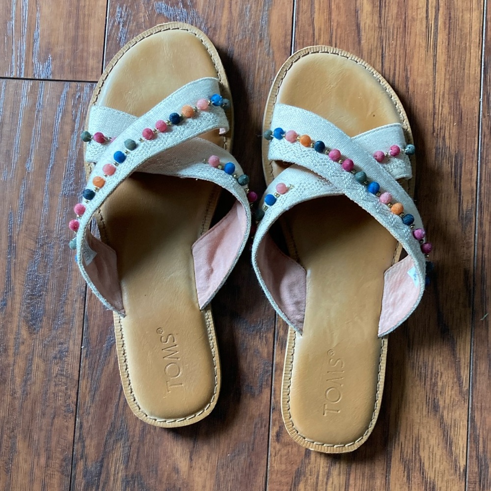 TOMS Women's Sandals with Colorful Pom-Poms